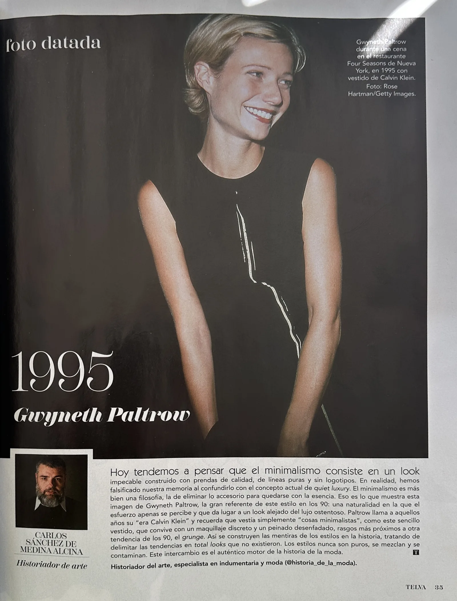 Página de la sección Foto datada de TELVA firmada por Carlos Sánchez de Medina Alcina, con una imagen de Gwyneth Paltrow en 1995