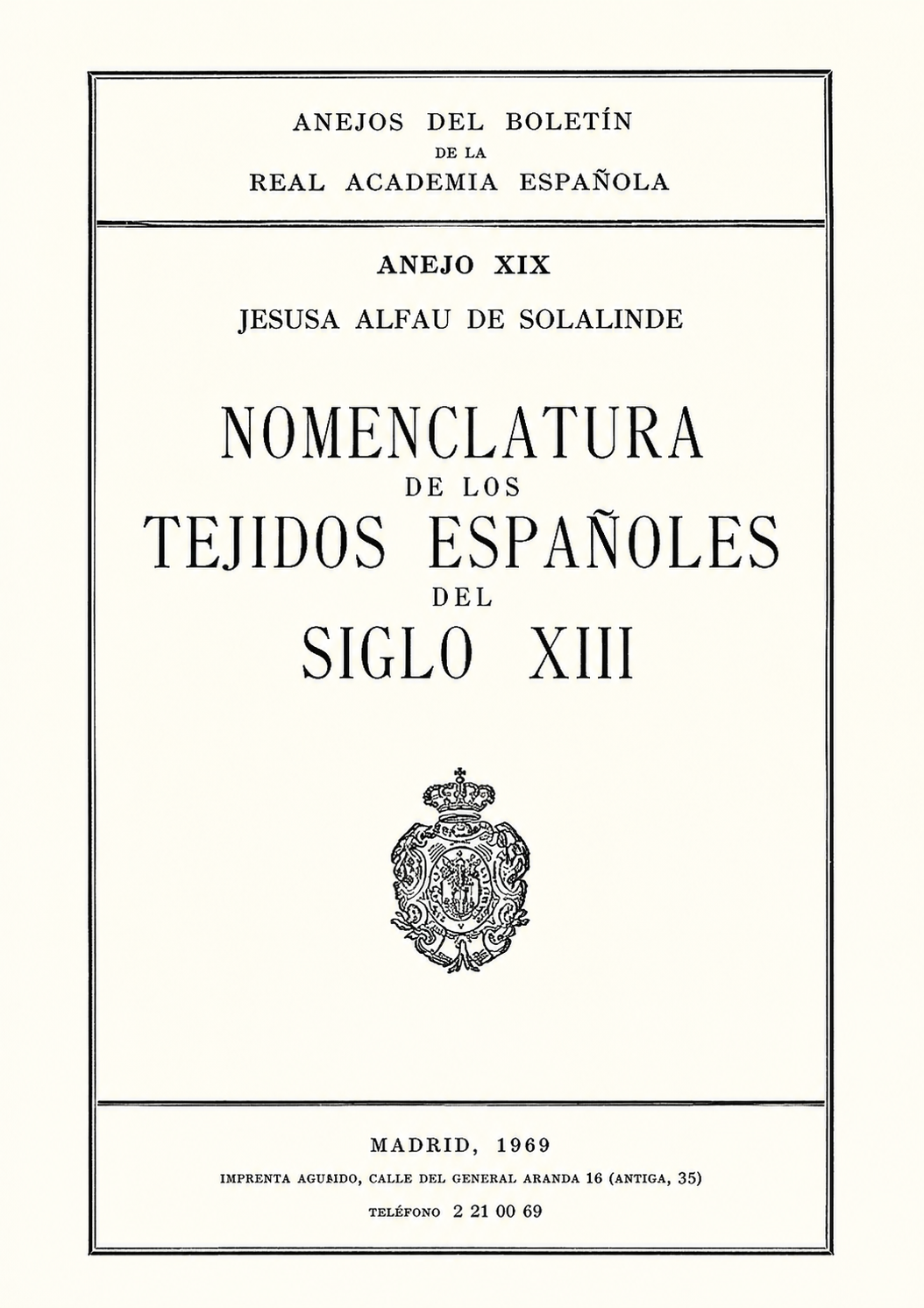 Cubierta de Nomenclatura de los tejidos españoles del siglo XIII